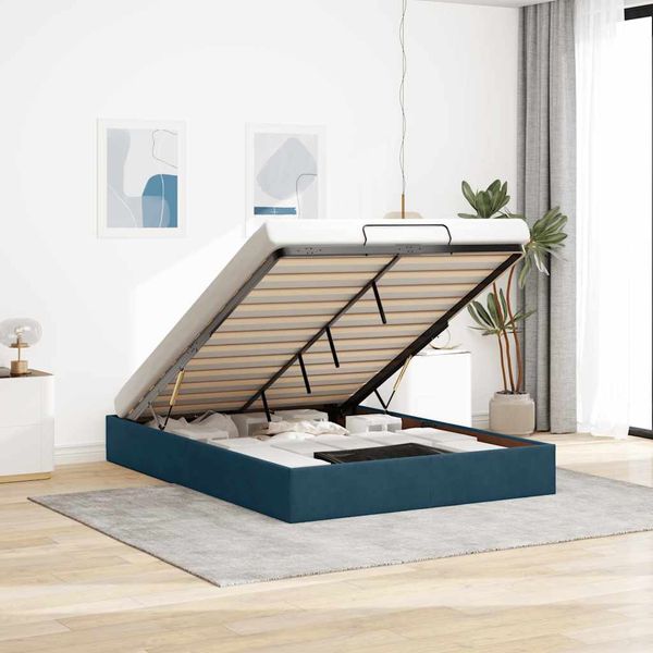 vidaXL Osmanský rám postele bez matraca Tmavomodrá 140x190 cm Zamat