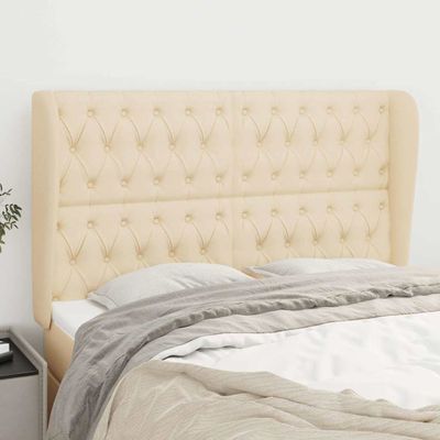vidaXL Čelo postele so záhybmi krémové 163x23x118/128 cm látka