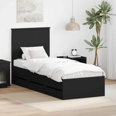 vidaXL Rám postele so zásuvkou Čierna 90 x 200 cm Inžinierske drevo