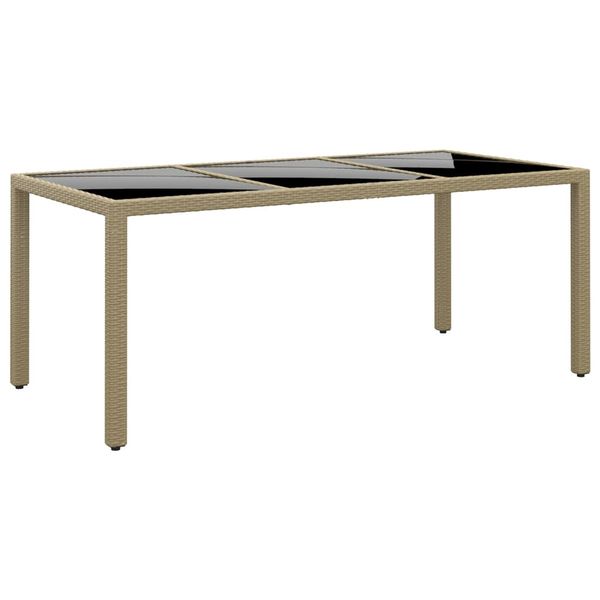 vidaXL Záhradný stôl 190x90x75 cm tvrdené sklo a polyratan béžový