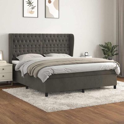 vidaXL Posteľný rám boxspring s matracom tmavosivý 180x200 cm zamat