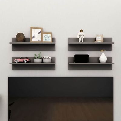 vidaXL Nástenné police 4ks, lesklé sivé 60x11,5x18cm, kompozitné drevo