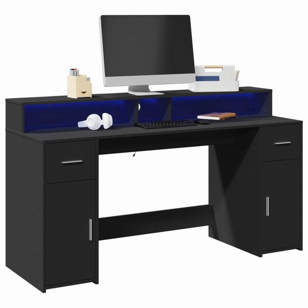 vidaXL Stôl s LED svetlami čierny 160x55x91 cm kompozitné drevo