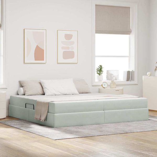 vidaXL Postel s úložným prostorem a matrací Svetlosivá 200 x 200 cm