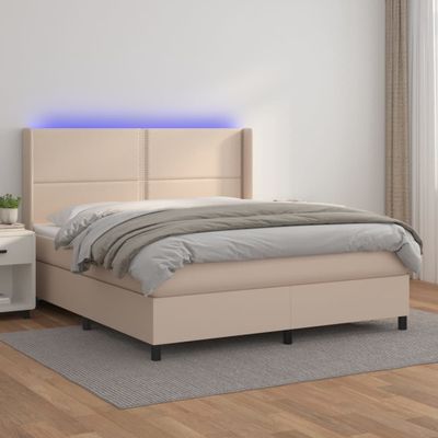 vidaXL Boxspring posteľ matrac a LED kapučínová 160x200 cm umelá koža