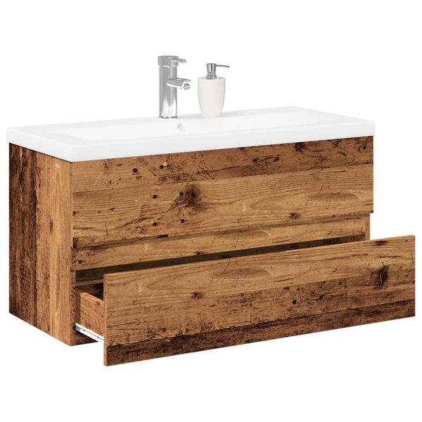 vidaXL skrinka pod umývadlo so vstavaným umývadlom Old Wood