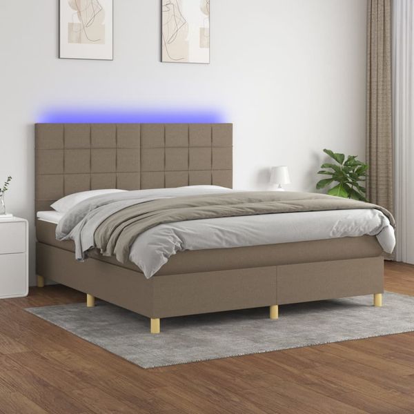 vidaXL Posteľ boxsping s matracom a LED sivohnedá 160x200 cm látka