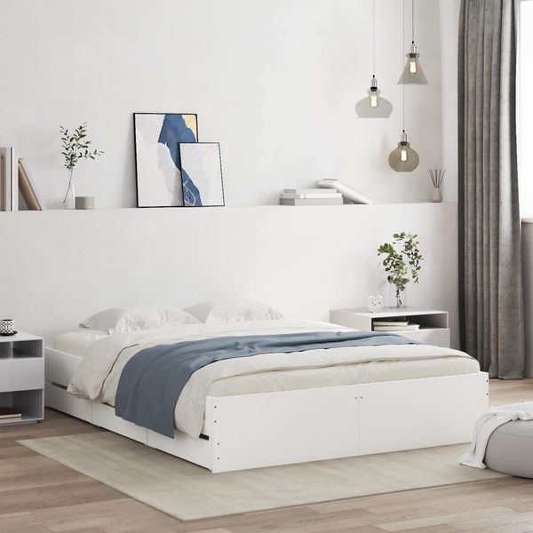 vidaXL Posteľný rám so zásuvkami biely 150x200 cm kompozitné drevo