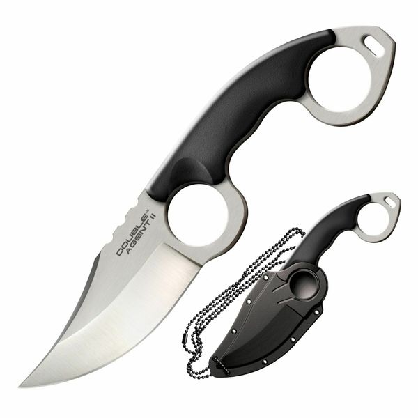 Cold Steel 39FN Double Agent II nôž - karambit na krk 7,6 cm, čierna, Griv-Ex, puzdro Secure-Ex