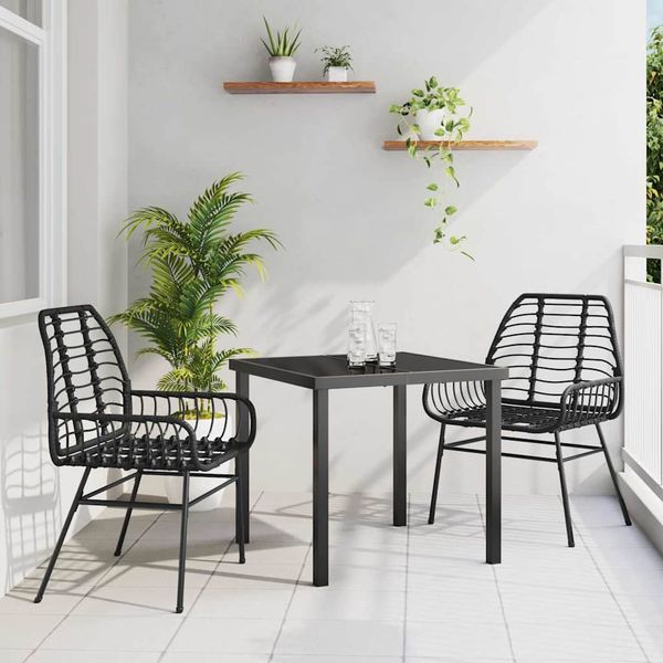 vidaXL Záhradný jedálenský set 3 pcs Čierna polyratan
