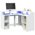 vidaXL Stôl s LED svetlami biely 130x130x91 cm kompozitné drevo