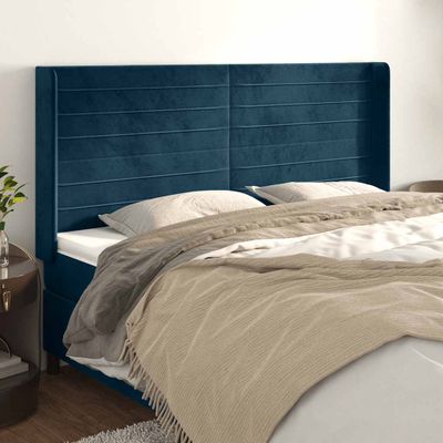 vidaXL Čelo postele so záhybmi tmavomodrá 163x16x118/128 cm zamat