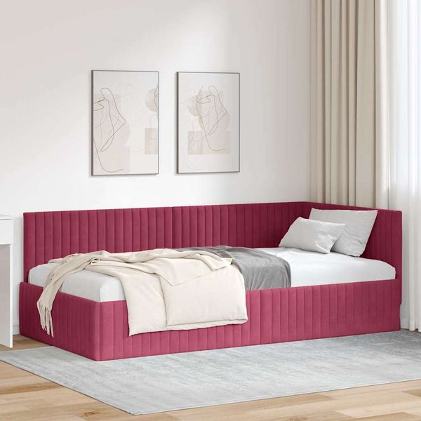 vidaXL Rohový rám postele Víno červené 100 cm x 200 cm Zamat