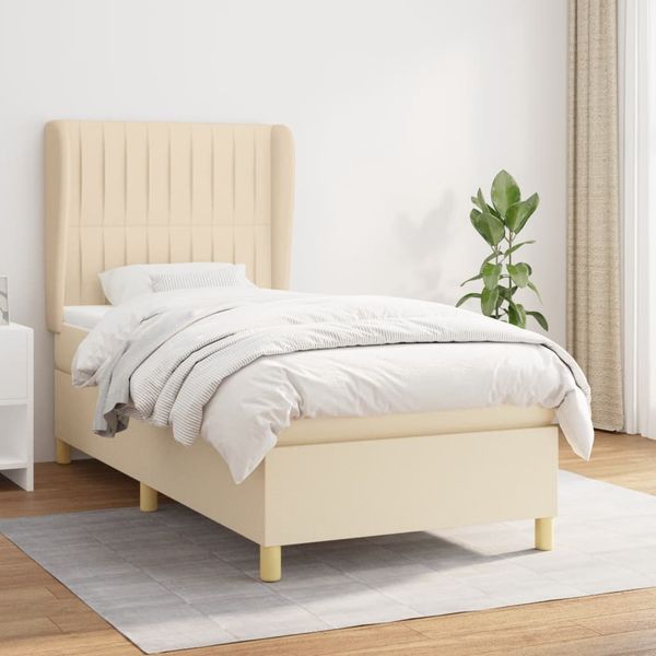 vidaXL Boxspring posteľ s matracom krémová 100x200 cm látka