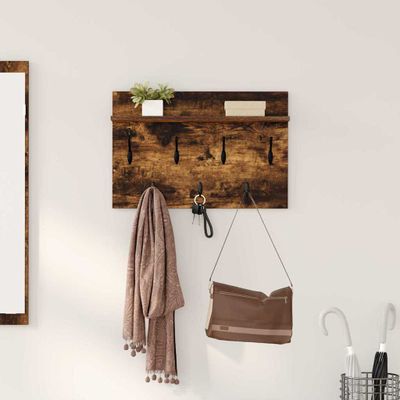 vidaXL Vešiak na stenu Nástenná montáž Dymová dub 60 x 40 x 12 cm