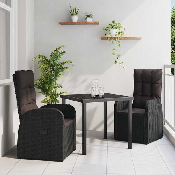 vidaXL Záhradný jedálenský set s vankúšom 3 pcs Čierna polyratan