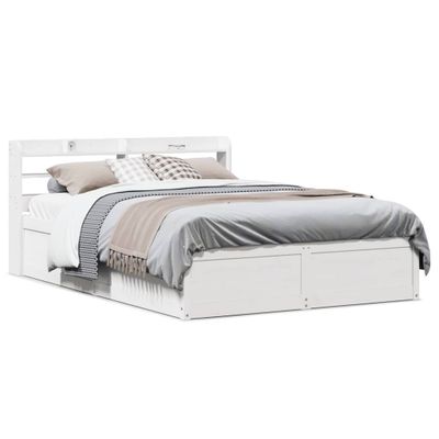 vidaXL Posteľný rám s čelom biely 140x190 cm borovicový masív