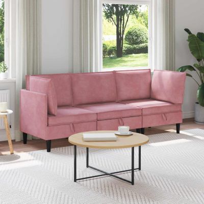 vidaXL Súprava nábytku do obývačky s vankúšom 3 pcs Ružová Zamat