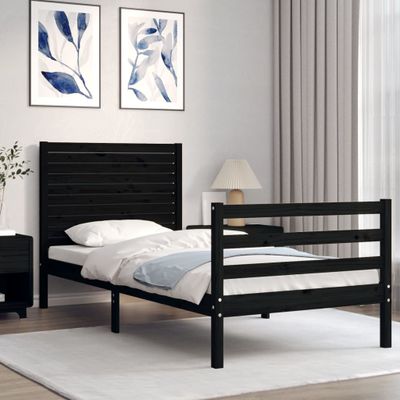 vidaXL Rám postele s čelom čierny 100x200 cm masívne drevo