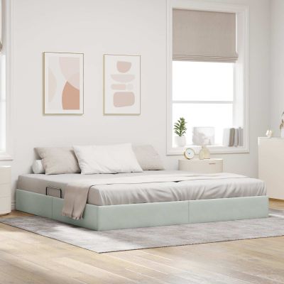 vidaXL Otomanový posteľný rám Svetlosivá 200 x 200 cm Zamat