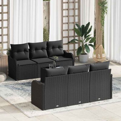 vidaXL Súprava záhradných pohoviek s vankúšom s úložiskom 7 pcs Čierna