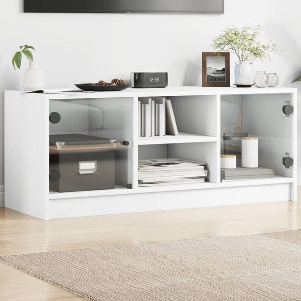 vidaXL TV skrinka so sklenenými dvierkami biela 102x37x42 cm