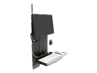 Montážna sada (opierka zápästia, puzdro na myš, panel vertical lift, sklápacia plocha pre klávesnicu, podložka pre myš) - nízky profil - pre LCD displej / PC vybavenie - oblasť s vysokou prevádzkou - oceľ - čierna - veľkosť obrazovky: až 24" - primontovateľný k stene