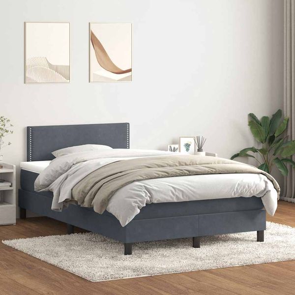 vidaXL Posteľný rám boxspring s matracom tmavosivý 120x210 cm zamat