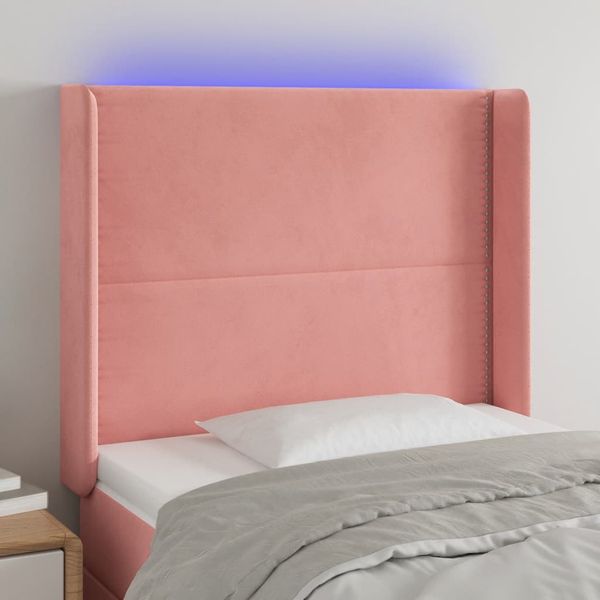 vidaXL Čelo postele s LED ružové 93x16x118/128 cm zamat