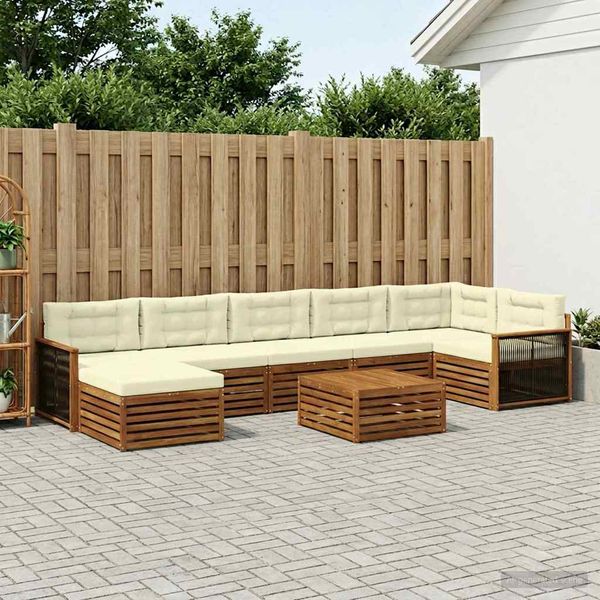 vidaXL Záhradná súprava gaučov s vankúšom 8 pcs Prírodná a krémová