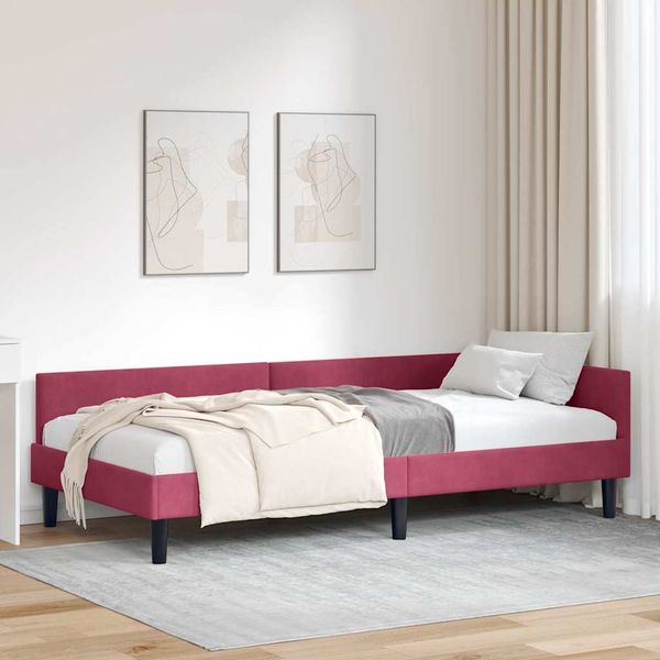 vidaXL Rohový rám postele Víno červené 90 cm x 190 cm Zamat