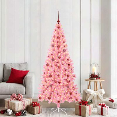 vidaXL Vianočný stromček s 300 LED-i so stojanom Ružová 210 cm PVC