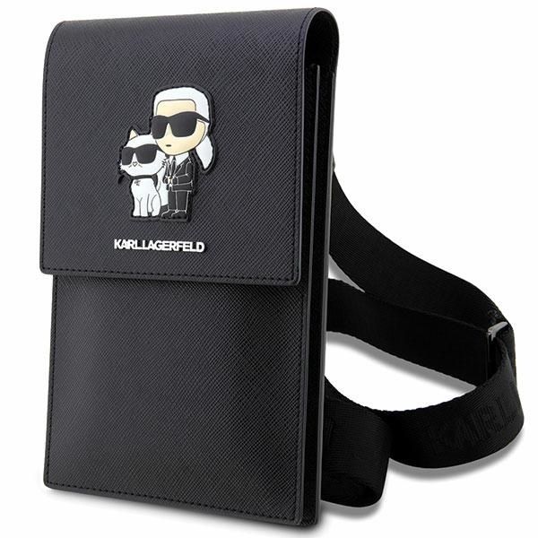 Kabelka na telefón Karl Lagerfeld KLWBSAKCPMK čierna tvrdé puzdro Phone Pounch Universal Saffiano K&C NFT