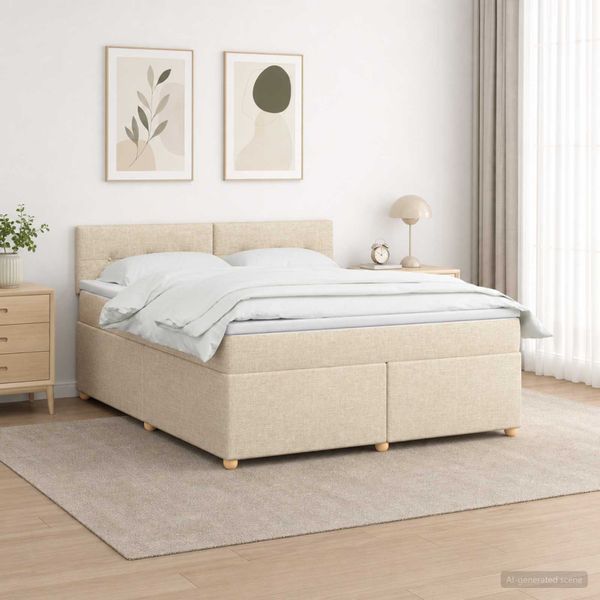 vidaXL Posteľ boxspring s matracom Krémová 140 x 200 cm Látka