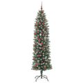 vidaXL Umelý chudý vianočný strom Zelená a biela 210 cm