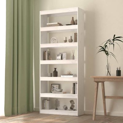 vidaXL Knižnica/deliaca stena biela 80x30x199,5 cm masívna borovica