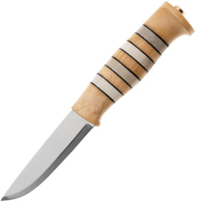 Helle 166009 ARV lovecký nôž 8,7 cm, drevo kučeravej brezy, paroh, kožené puzdro