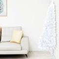 vidaXL Osvetlený umelý polovičný vianočný stromček+gule, biely 120 cm