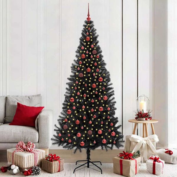vidaXL Vianočný stromček s 300 LED-i so stojanom Čierna 210 cm PVC