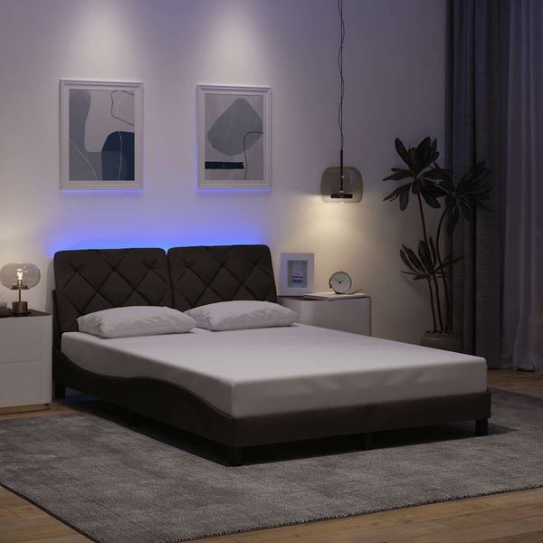 vidaXL Rám postele s LED osvetlením bez matraca, tmavohnedý 140x190 cm, látkový