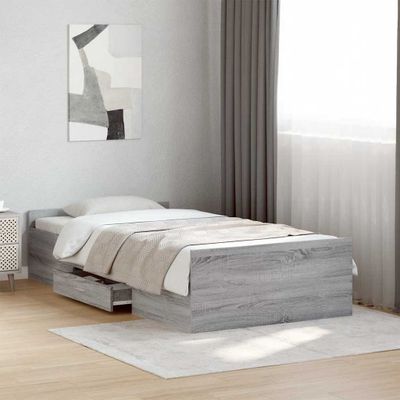vidaXL Posteľný rám so zásuvkami sivý sonoma 75x190cm kompozitné drevo
