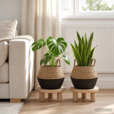 vidaXL Kvetináč s uchami 2 ks Čierna Ø 32 x 32 cm 100% Morská tráva
