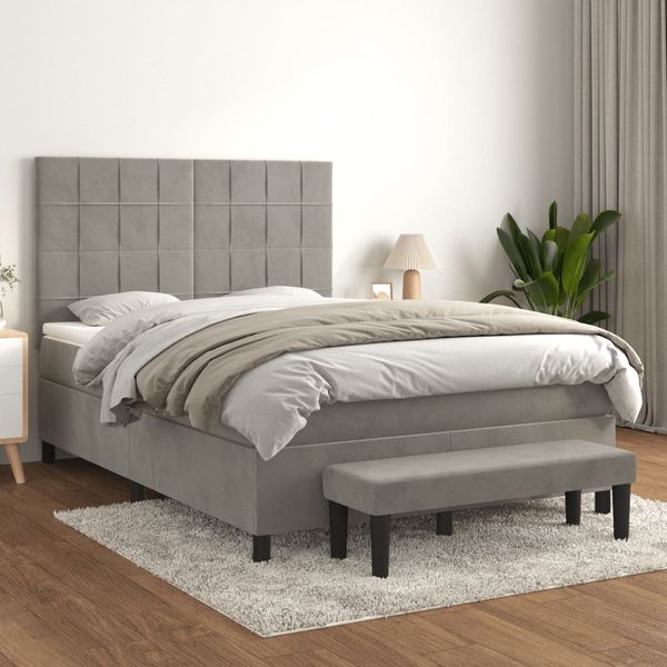 vidaXL Posteľný rám boxsping s matracom bledosivý 140x200 cm zamat