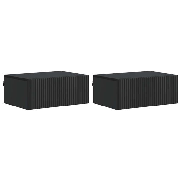vidaXL Nástenná nočná skrinka Nástenný 2 pcs Čierna 49 x 34,5 x 20 cm