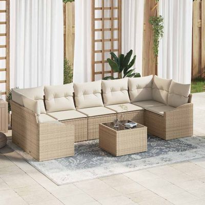 vidaXL Sada pohoviek s vankúšom 8 pcs Béžová a krémová polyratan
