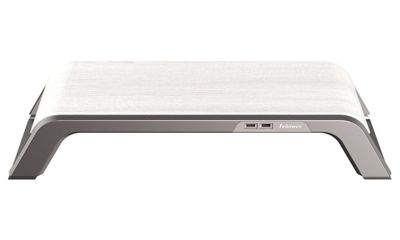 Stojan pod monitor Fellowes HANA biely Podstavec, pre monitor, ergonomický, nastaviteľný, nosnosť 18 kg, 2x USB 2.0, 2x nabíjacie USB, biely