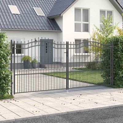 vidaXL Brána z Plotu s Špicatým Vrcholom KAMPEN 404 x 175 cm Oceľ Sivá