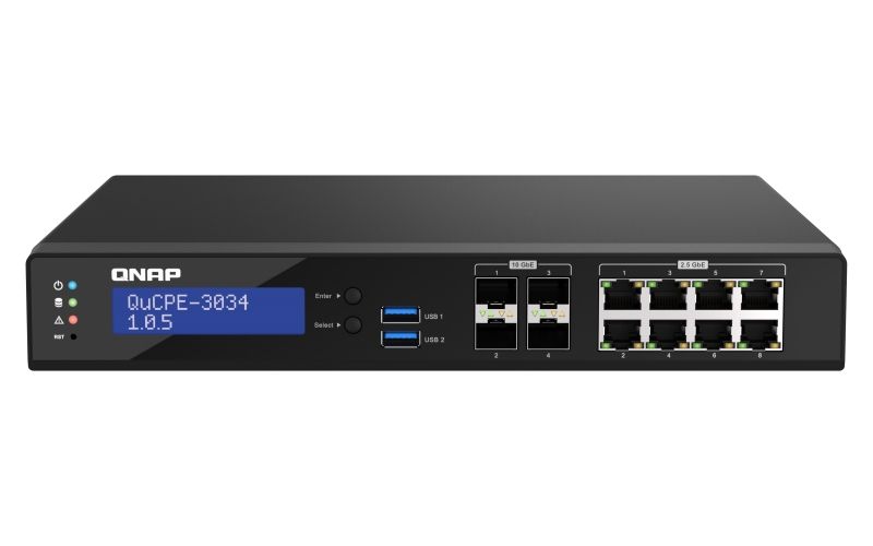 QNAP NVPE zariadenia QuCPE-3034-C3758R-16G (4core C3758R 2,4GHz, 16GB RAM, 2xM.2, 8x2,5GbE,4x10G SFP+)