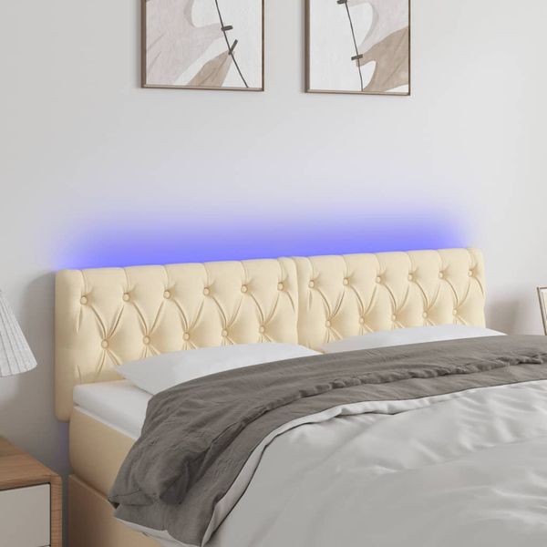 vidaXL Čelo postele s LED krémové 144x7x78/88 cm látka