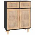 vidaXL Komoda čierna 60x30x75 cm masívna borovica a prírodný ratan